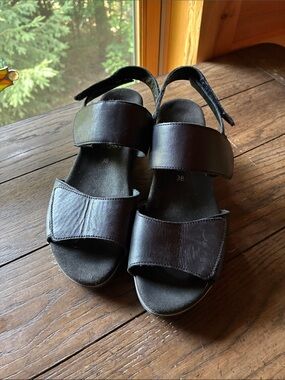Mephisto Black Leather Velcro Strap Sandals